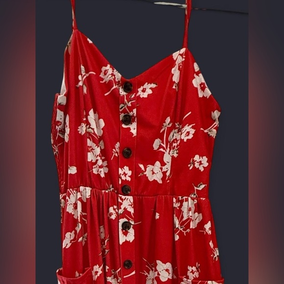 Red Floral Button-Down Dress - Picture 1 of 3